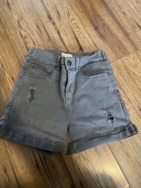 Grace & Lace Distressed High-Waist Gray Jean Shorts